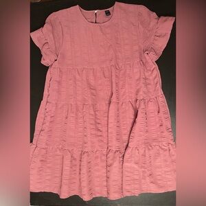 SHEIN Pink Textured Tiered Mini Dress